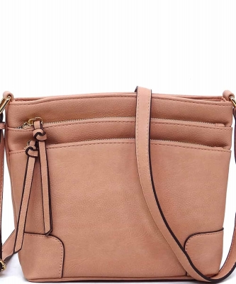 Fashion Multi Zip Pocket Crossbody Bag WU059 ROSEPINK